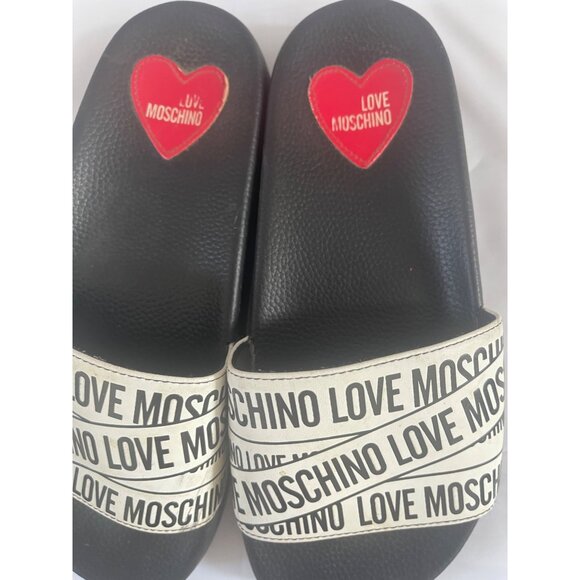 Moschino womens flat shoe logo band slide backless Size 7.5 - Picture 4 of 5